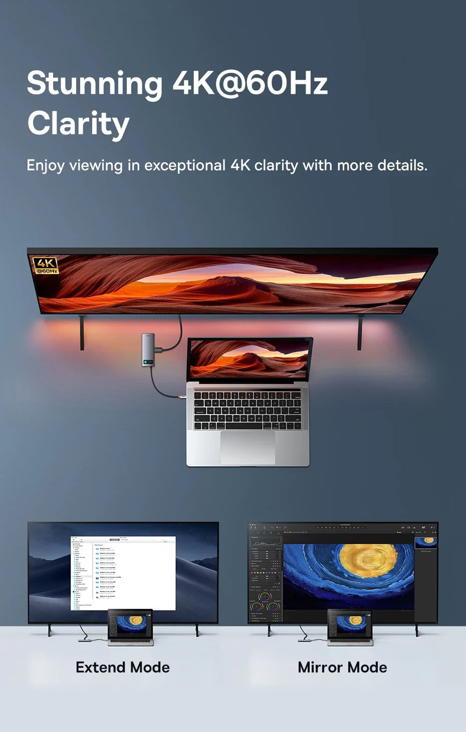 Baseus 7-in-1 Gen 2 USB C HUB 4K@60Hz HDMI 3* USB 3.0 PD 100W Type C Port SD/TF Card Reader for Macbook iPad M2 M1 Steam Deck