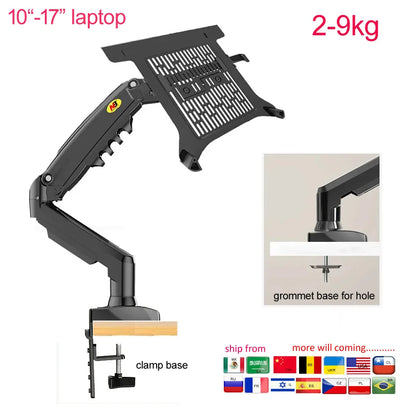 NB F80 + FP-2 Full Motion 360 Rotate Pivot 2-9kg Gas Spring Arm 10'-17' Laptop Tray Desktop Stand Clamp 10-90mm Grommet Hole