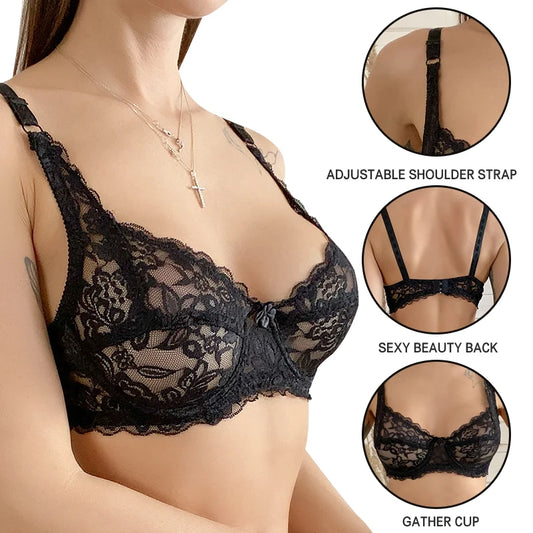 Sexig spets-bh i plus size med bygel och broderi