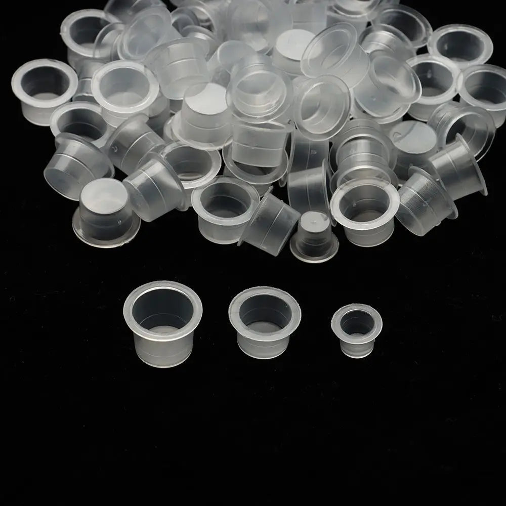100Pcs Tattoo Ink Caps Disposable Plastic Cups Body Art Tattoo Pigment Cups Container Holder Stand Makeup Tattoo Supplies L/M/S