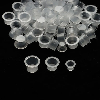 100Pcs Tattoo Ink Caps Disposable Plastic Cups Body Art Tattoo Pigment Cups Container Holder Stand Makeup Tattoo Supplies L/M/S