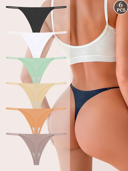 6PCS Seamless Thong Women Invisible Thin Strap Low Waist High Stretch Flexibility Panties Sexy Underwear Ladies Briefs T-back