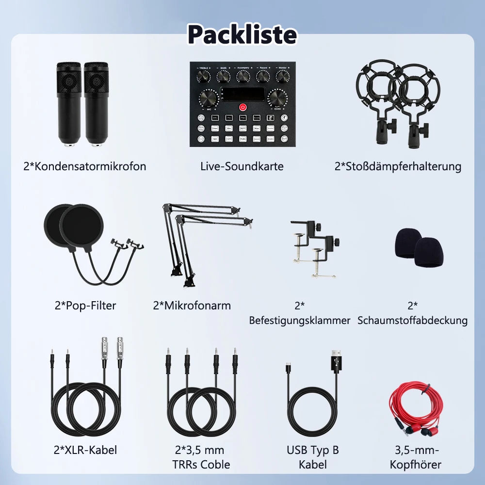 Professional Studio Recording Kit Podcast Music Mixer Equipment Condenser Microphone Set for PC Smartphone Laptop Computer Vlog