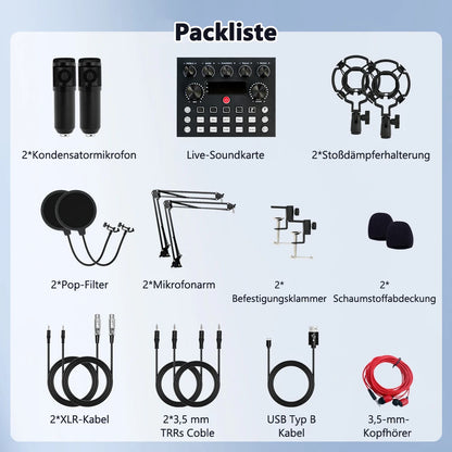 Professional Studio Recording Kit Podcast Music Mixer Equipment Condenser Microphone Set for PC Smartphone Laptop Computer Vlog