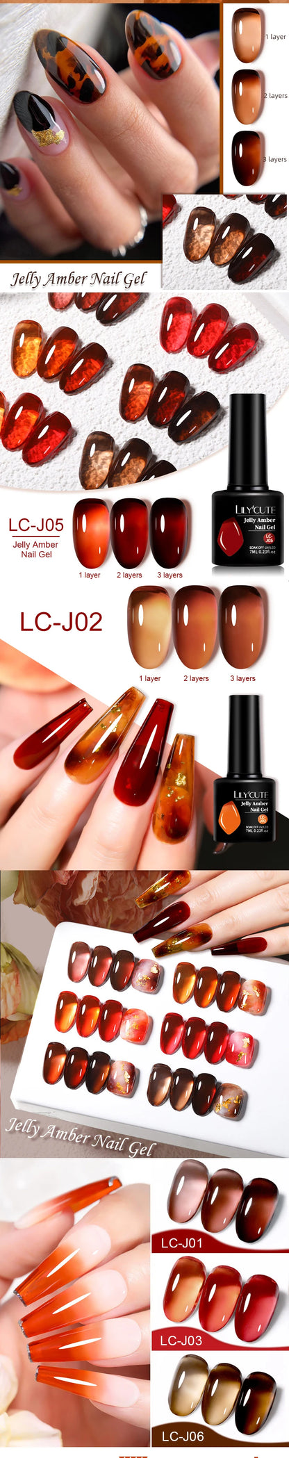 LILYCUTE 7ML Jelly Amber Gel Nail Polish Brown Crystal Translucent Dull Color Nail Art Gel Semi Permanent UV Gel Polish Varnish