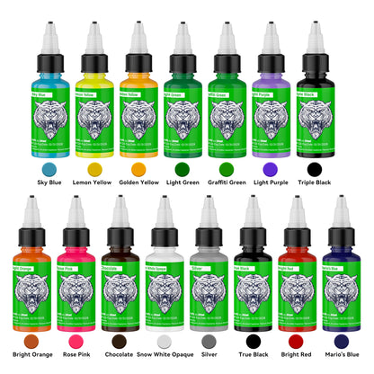 DM Tattoo Ink 15 Color 1OZ/Bottle Natural Plant Extract Pigment Body Painting Long Lasting No Color Loss Professional Tattoo Ink