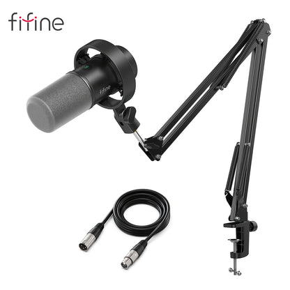 FIFINE Podcast Microphone Audio Mixer Headset Kit with Boom Arm for PC,Recording Studio Microphone for Youtube-K688/H8/Ampli1