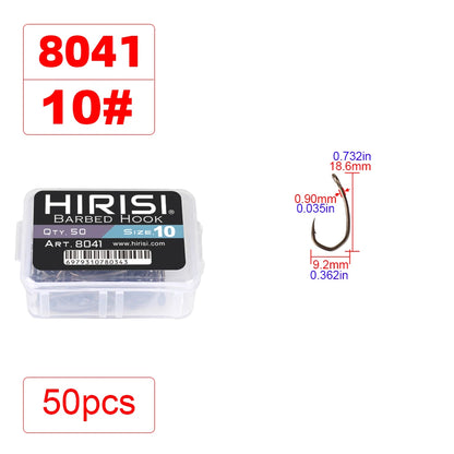 Hirisi 8041 50Pcs PTFE Coated Fish Hook High Carbon Stainless Steel Anti-Rust Sharp Point Barbed With Eye for Fishing Accessory