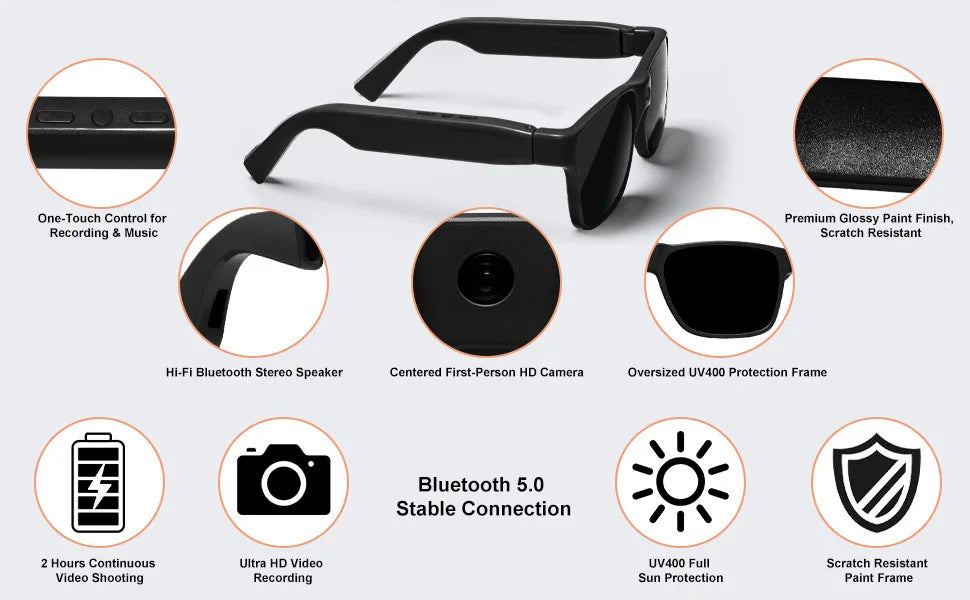 Intelligent AI Sunglasses HD with 800W Pixel Shooting and Camera for Recording Bluetooth Music Calling Outdoor Sports Shooting