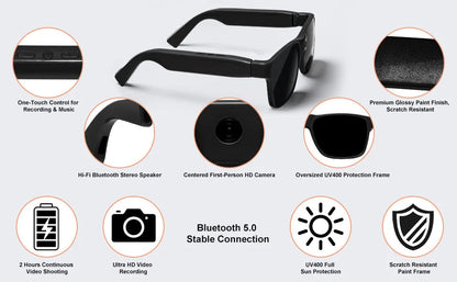 Intelligent AI Sunglasses HD with 800W Pixel Shooting and Camera for Recording Bluetooth Music Calling Outdoor Sports Shooting