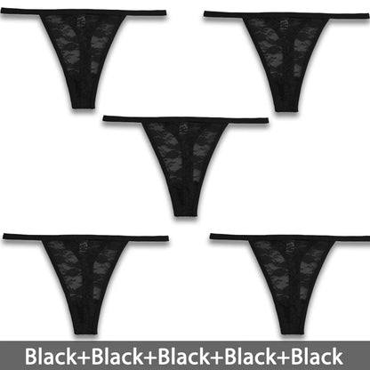 5-pack spetsstring – damunderkläder med blommigt mönster