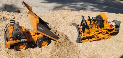 Oike 4WD Remote Control Excavator Alloy Dump Truck Bulldozer Radio Model RC Car Construction Vehicle with Lights Sound Toy Gift