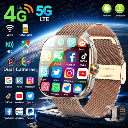 Smartklocka Herr 2026 – 4G/5G SIM, 8GB+128GB, 2,4" AMOLED, GPS, WiFi, Videosamtal & Android-appar