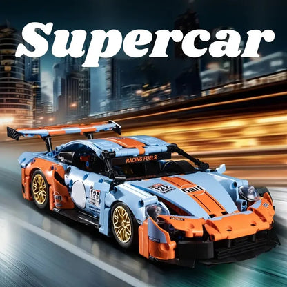 Blå bil byggstenar 1210 delar, avancerad racingmodell