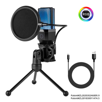 Gaming Computer Professional Condenser Microphone Mic PC Laptop USB Wired Live Streaming Podcast Studio Mike Kit Gamer Karaoke