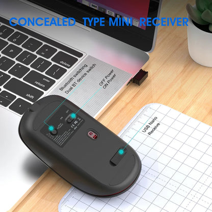 Trådlös Mus Bluetooth + 2,4G S201B – Smart Batteri-display Tyst Klick 3200 DPI USB-C Laddning Laptop PC 2026