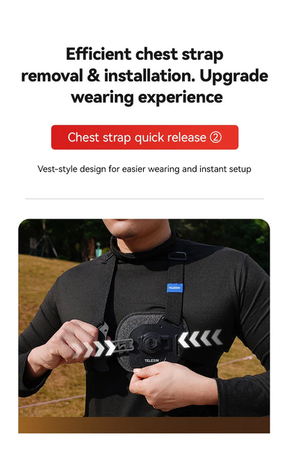 TELESIN Quick-Release Chest Strap Mount for GoPro Hero 13 12 11 10 9 8 7 Insta360 SJCAM DJI OSMO Action 5 4 3 Chest Belt Mount