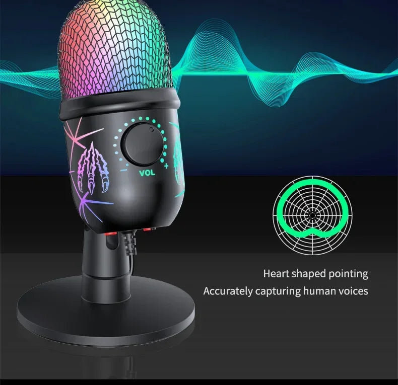 RGB Condenser Microphone with Breathing Light Desktop Mic Stand for Laptop PC Live Streaming Video Conference Online Game