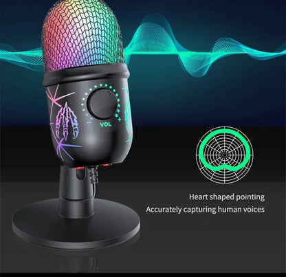 RGB Condenser Microphone with Breathing Light Desktop Mic Stand for Laptop PC Live Streaming Video Conference Online Game