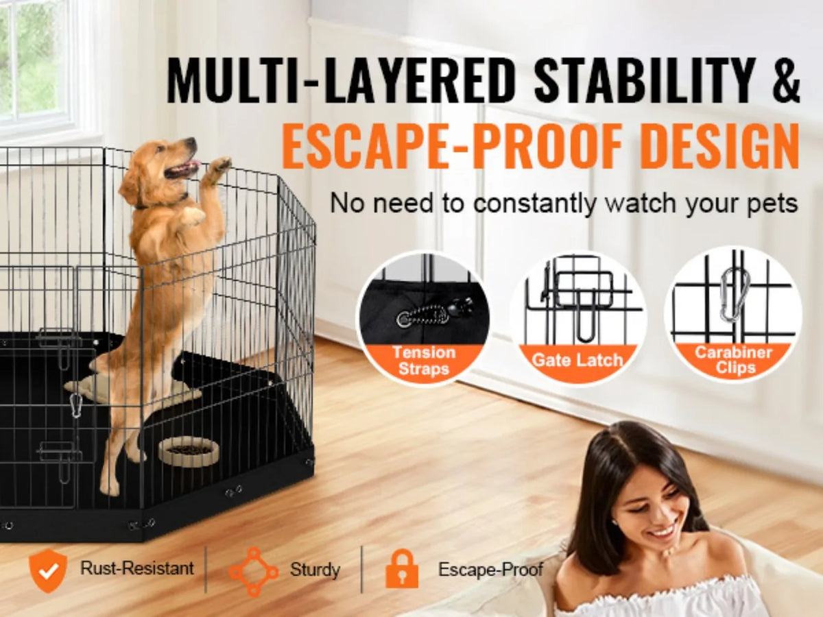 Dog Playpen, 8 Panels Foldable Metal Dog Exercise Pen with Bottom Pad, 61 cm H Pet Fence Puppy Crate Kennel with Ground Stakes, Indoor Outdoor Dog Pen for Small Medium Pets, for Camping, Yard