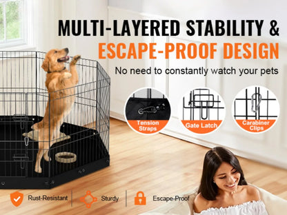 Dog Playpen, 8 Panels Foldable Metal Dog Exercise Pen with Bottom Pad, 61 cm H Pet Fence Puppy Crate Kennel with Ground Stakes, Indoor Outdoor Dog Pen for Small Medium Pets, for Camping, Yard