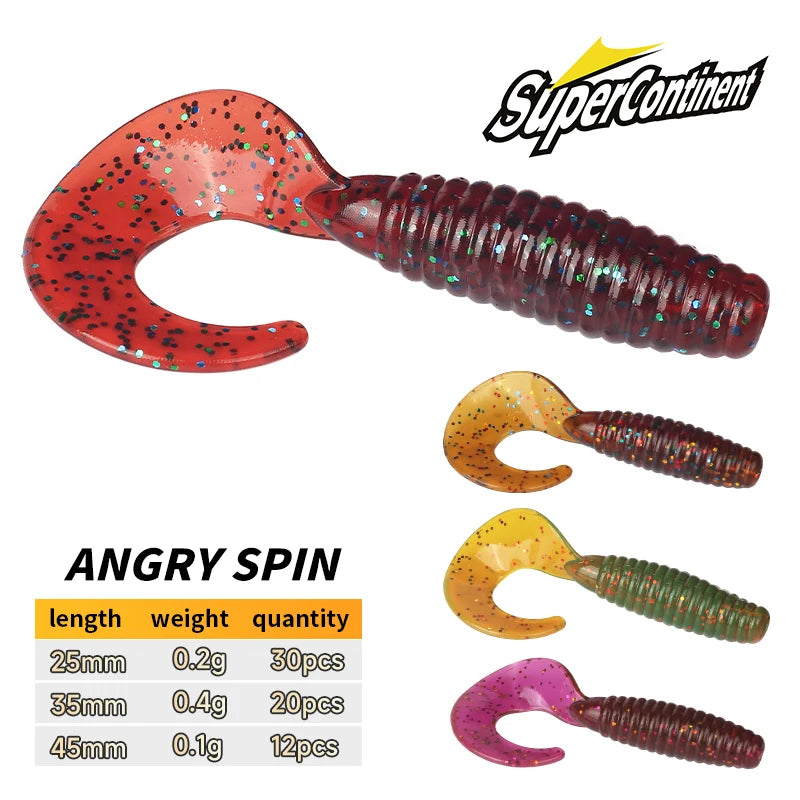 Supercontinent New Soft Bait Angry Spin 25mm 35mm 45mm Fishing Lures Plastic Silicone Worm Moggot Grub Lure Sinking Lures