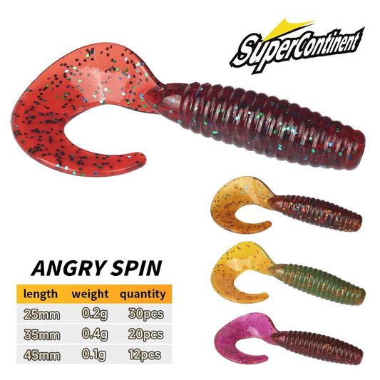 Supercontinent New Soft Bait Angry Spin 25mm 35mm 45mm Fishing Lures Plastic Silicone Worm Moggot Grub Lure Sinking Lures