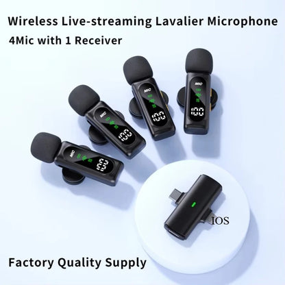 Wireless Lavalier Microphone Mini Mic For iPhone Android Portable Audio Video Recording Live Broadcast Gaming With 4 Receive Mic
