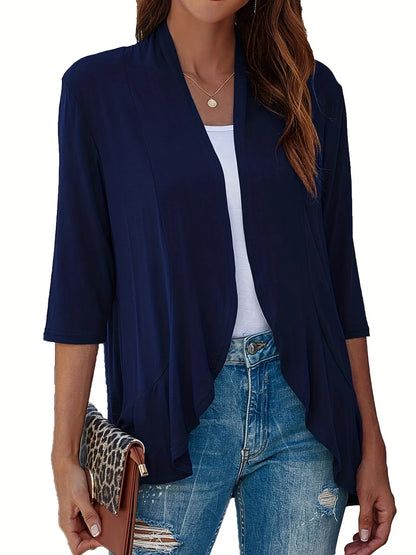 Dam Plus Size Kofta V-ringning – Lös Plissé Volangkant 3/4-ärm Casual Vår/Sommar/Höst, 3 Färger 1XL–5XL