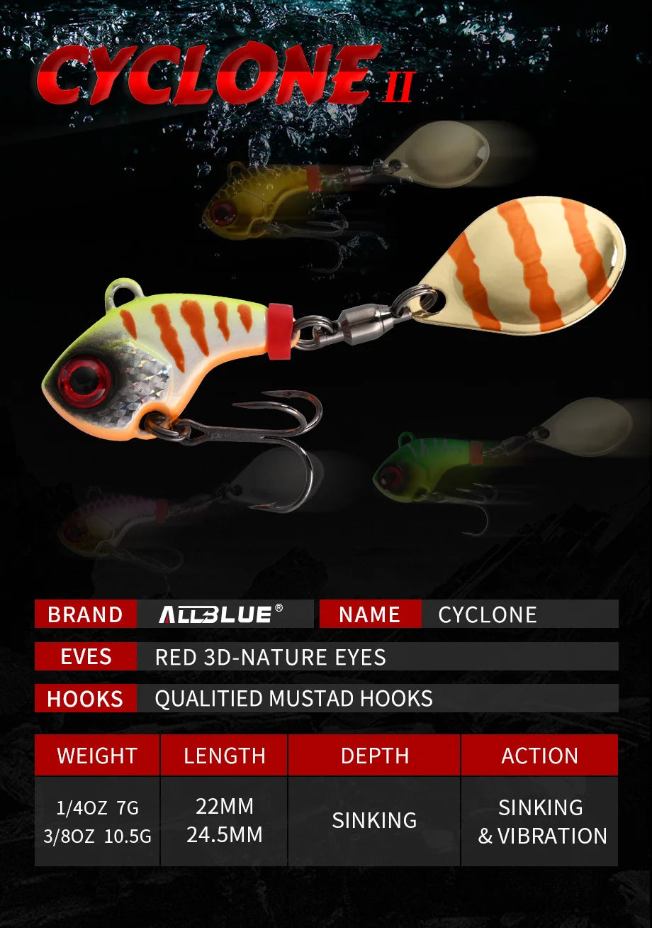 ALLBLUE CYCLONE Tail Spinner Metal Vib Shad Casting Shore Jig Vibration Jigging Blade Spoon Fishing Lure Artificial Bait Tackle