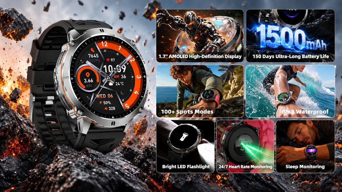New T-RX6 Ultra Outdoor Sports Smart Watch GPS Compass  Barometer IP68 Waterproof Call Blood Oxygen Military Smartwatch For Men