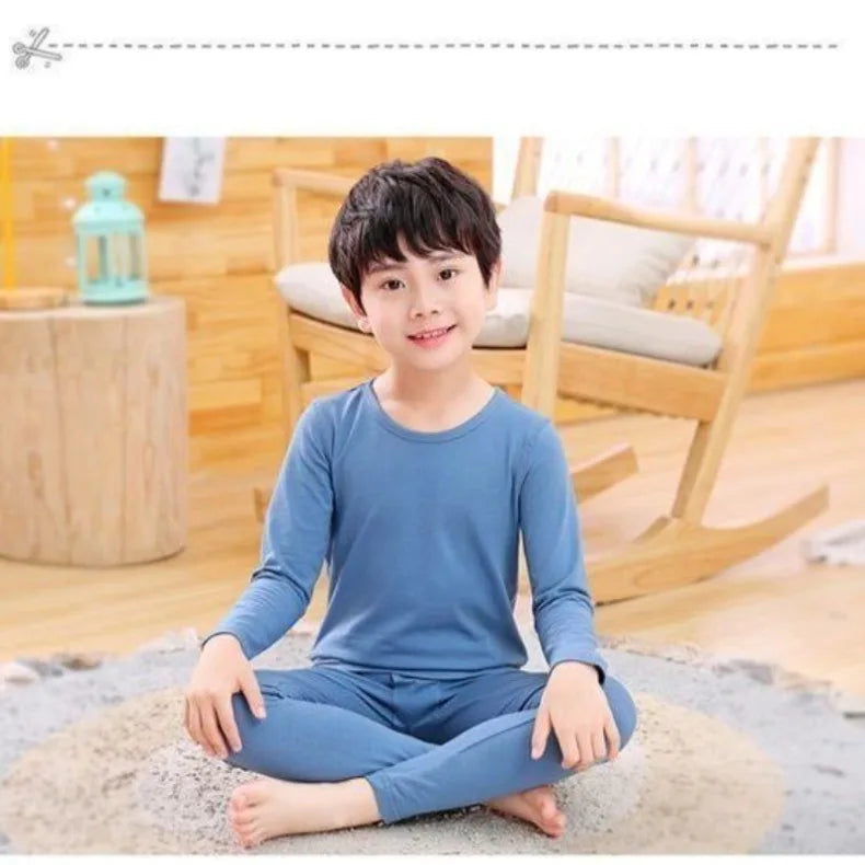 For German velvet warm children's self-heating fiber underwear set boys warm autumn clothes autumn and winter pants girls warm
