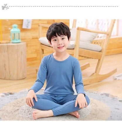 For German velvet warm children's self-heating fiber underwear set boys warm autumn clothes autumn and winter pants girls warm