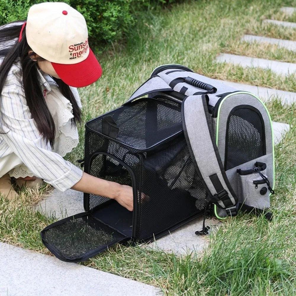 Cat Carrier Dog Backpack Expandable Large, Portable Breathable Rucksack with Front Opening-Mesh Window-Pockets