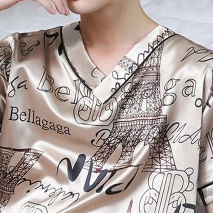 Herr Pyjamas Is-Silk – Kortärmad Tvådelad Lös Koreansk Stil, 3 Färger L–3XL