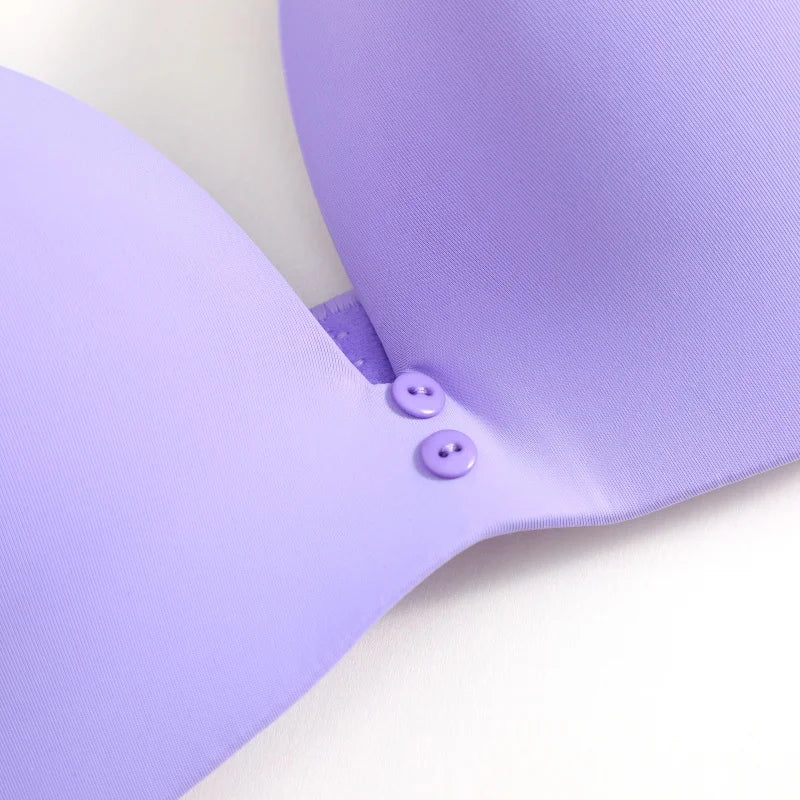 Ice Silk Seamless Wireless Bra Women Push Up Comfort Underwear 3/4 Cup Deep V Neck Daily Lingerie Bralette Plus Size