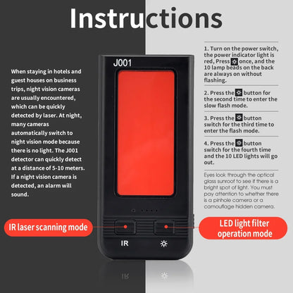 J001 Hidden Camera Detectors & Camera Detector, Anti Spy Camera Finder, Infrared Scanner, Anti-Peeping, 10X Search Speed.