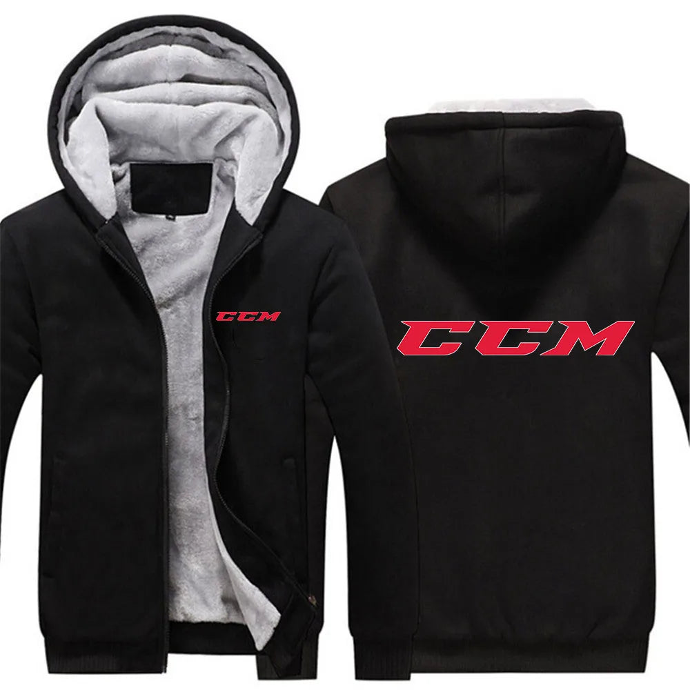 CCM Vinterhoodie Herr – Tjock fleece, dragkedja, solid färg, varm & bekväm, S–5XL, 12 färger