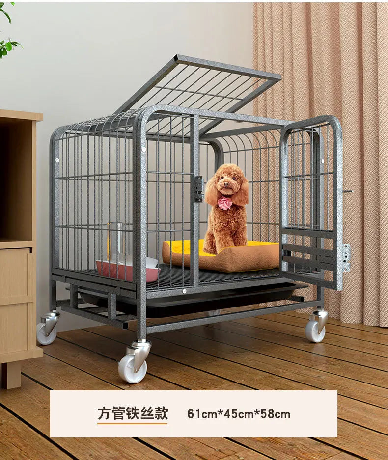 Heavy Duty Square Tube Dog Cage for Medium Large Dogs Indoor Metal Kennel with Toilet Tray Foldable Iron Pet Crate Furniture
