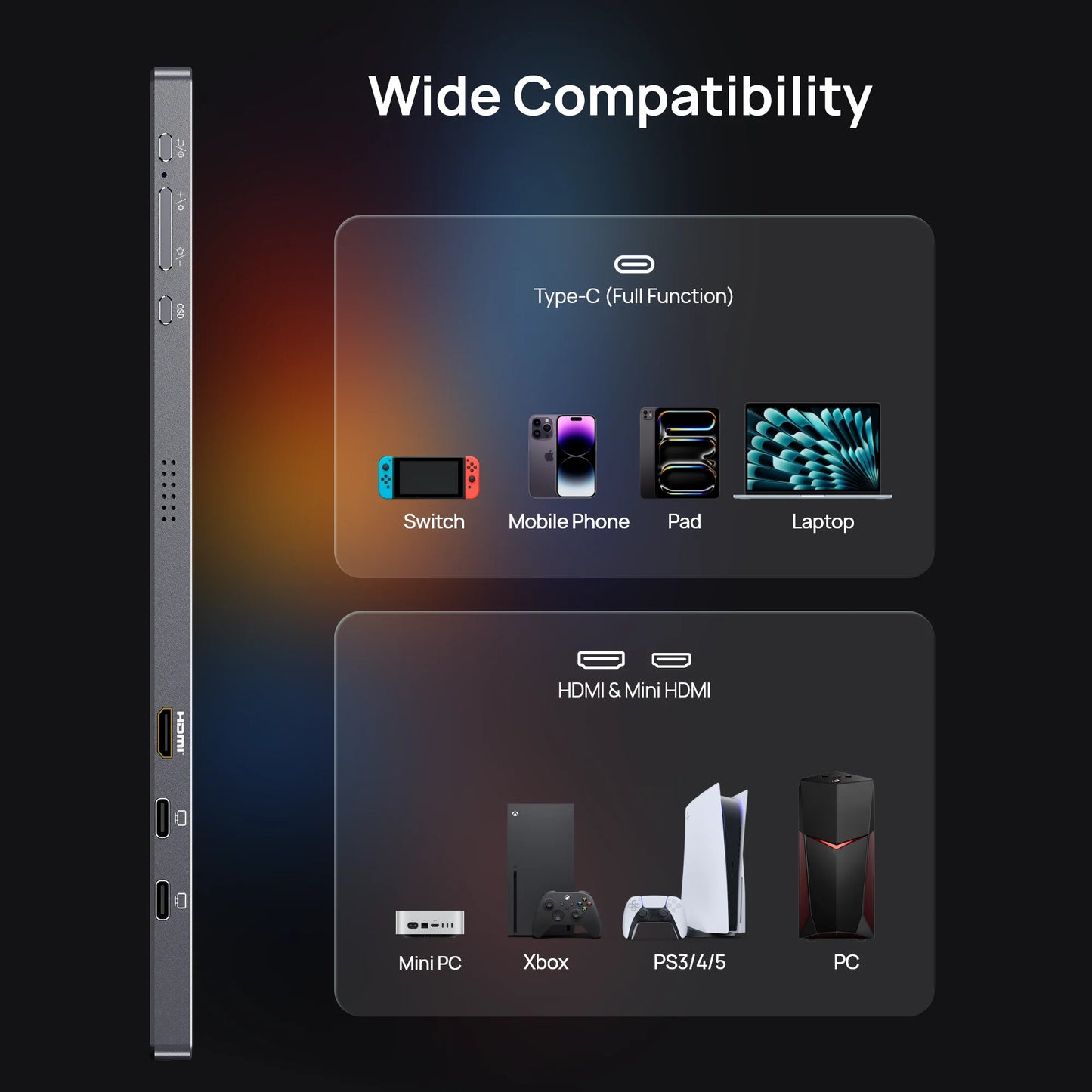ARZOPA 16.1 inch 1920×1080 Portable Monitor HDR10 60HZ 100% SRGB External Second Screen for Laptop, PC, PS5, Mac, Xbox-Z1C Grey