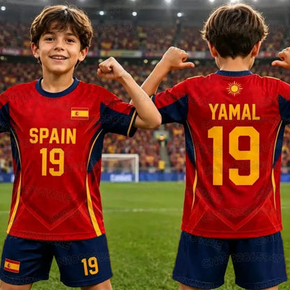 2026 Special NO.19 YAMAL Football Jersey Tee Shorts Set Women Men Spain Fans Shirt and Shorts Summer Kids 2 Piece Set