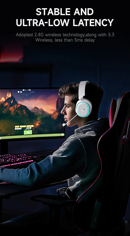 Picun G2 2.4GHz Bluetooth Wireless Gaming Headset For PC PS4 PS5 Phone Switch 5ms Low Latency 7.1 Surround Wired Headset ENC Mic