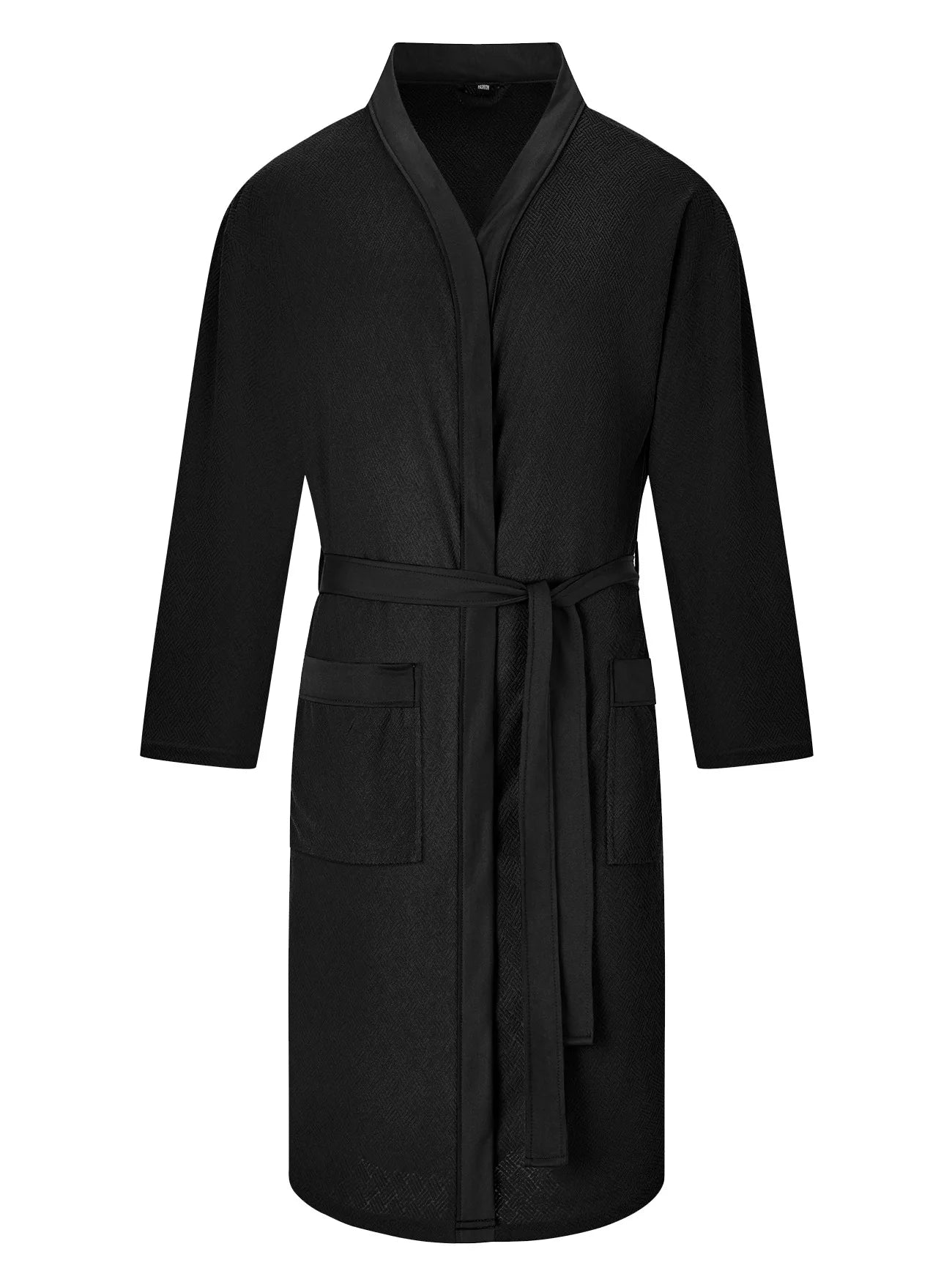Men's Twill Fabric Long Bathrobe with Belt Design, Double Pockets, Casual Home Pajamas, Loose Fit, Hotel Resort Style, Nightwear