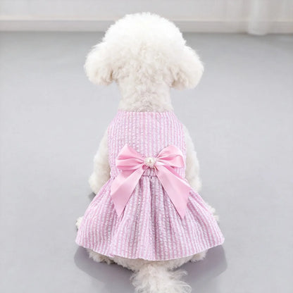 Kawaii Vertical Striped Summer Pet Clothes Soft with Bow Pet Dog Skirt Elastic Thin Dog Princess Dress
