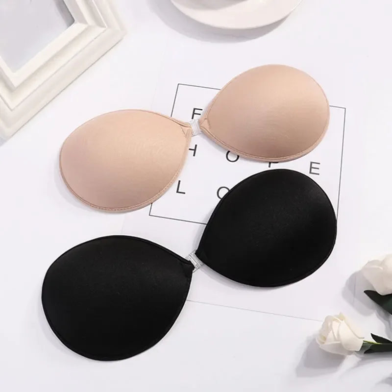 1/2Pcs Sexy Women Invisible Push Up Bras Reusable Adhesive Self-Adhesive Silicone Front Closure Sticky Bra Black Skin Strapless