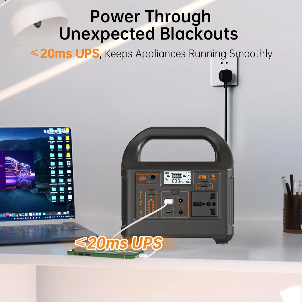 Jsdsolar 200W Portable Power Station 153.6Wh Battery for Fishing Outdoors Camping RV Emergency Energy Mobile Power Supply 220V Output Solar Generator With LED Light Support UPS