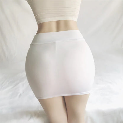Sexy Thin Skinny Mini Skirt Without Lining Solid Color Low-rise See-through Hip Lifting Short Skirt Women Clubwear