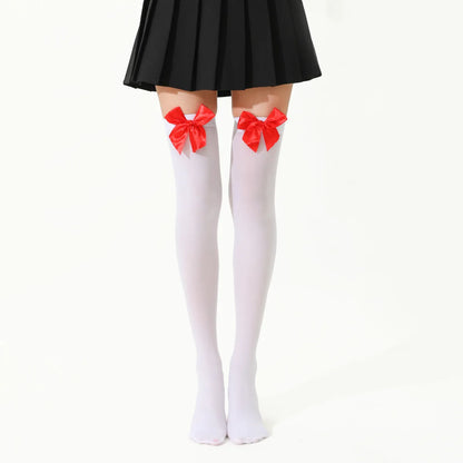 Dam Overknee Strumpor med Satinrosett – Elastiska Spets Tights Kväll & Fest, 3 Färger