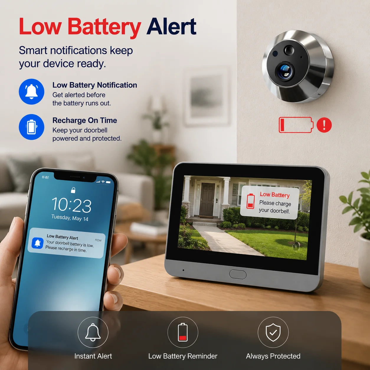 Trådlös Dörrkamera 5MP – 4,3" Skärm, Tuya/Smart Life, PIR+Radar, IR-nattseende, USB-C, EU-lager