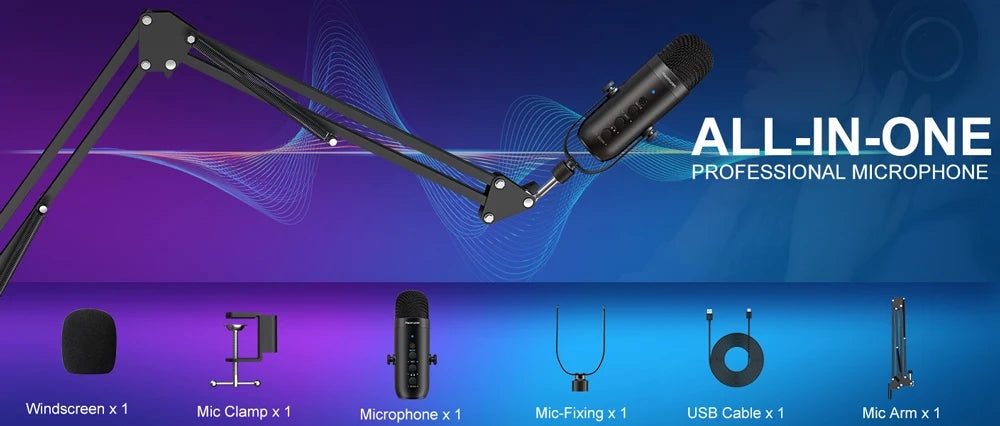 HAOMUREN USB-mikrofonset med bomarm för streaming